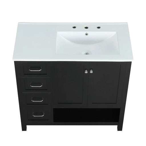 36' Bathroom Vanity with Sink Top, Bathroom Vanity Cabinet with Two Doors and Two Drawers, Solid Wood, Open shelf, MDF Boards, One Package, Black Default -DTYStore