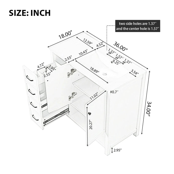 36' Bathroom Vanity with Sink Top, Bathroom Vanity Cabinet with Two Doors and Two Drawers, Solid Wood, Open shelf, MDF Boards, One Package, Black Default -DTYStore