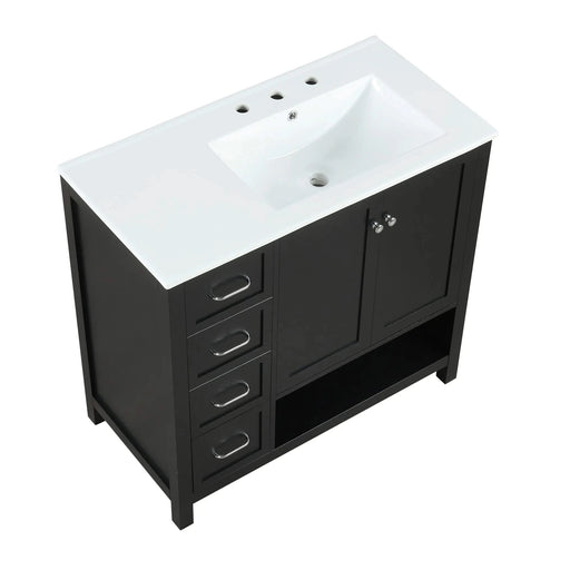 36' Bathroom Vanity with Sink Top, Bathroom Vanity Cabinet with Two Doors and Two Drawers, Solid Wood, Open shelf, MDF Boards, One Package, Black Default -DTYStore