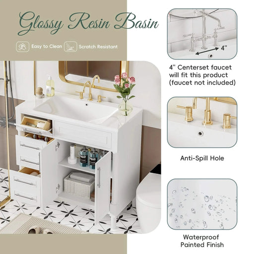 36'' Bathroom Vanity with Top Resin Sink, Freestanding Bathroom Storage Cabinet with 2 Drawers and a Tip-out Drawer, Solid Wood Frame Vanity Set, Height Adjustable Shelf Default -DTYStore