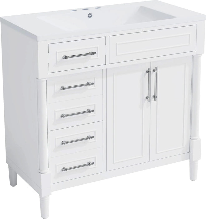 36'' Bathroom Vanity with Top Resin Sink, Freestanding Bathroom Storage Cabinet with 2 Drawers and a Tip-out Drawer, Solid Wood Frame Vanity Set, Height Adjustable Shelf Default -DTYStore