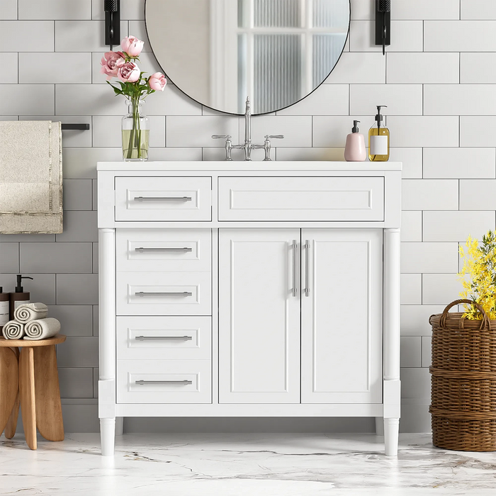 36'' Bathroom Vanity with Top Resin Sink, Freestanding Bathroom Storage Cabinet with 2 Drawers and a Tip-out Drawer, Solid Wood Frame Vanity Set, Height Adjustable Shelf Default -DTYStore