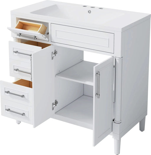 36'' Bathroom Vanity with Top Resin Sink, Freestanding Bathroom Storage Cabinet with 2 Drawers and a Tip-out Drawer, Solid Wood Frame Vanity Set, Height Adjustable Shelf Default -DTYStore