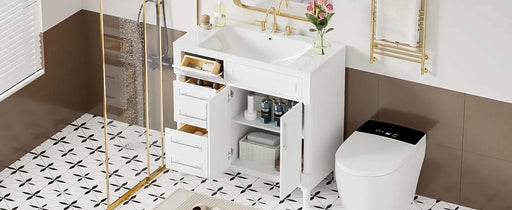 36'' Bathroom Vanity with Top Resin Sink, Freestanding Bathroom Storage Cabinet with 2 Drawers and a Tip-out Drawer, Solid Wood Frame Vanity Set, Height Adjustable Shelf Default -DTYStore