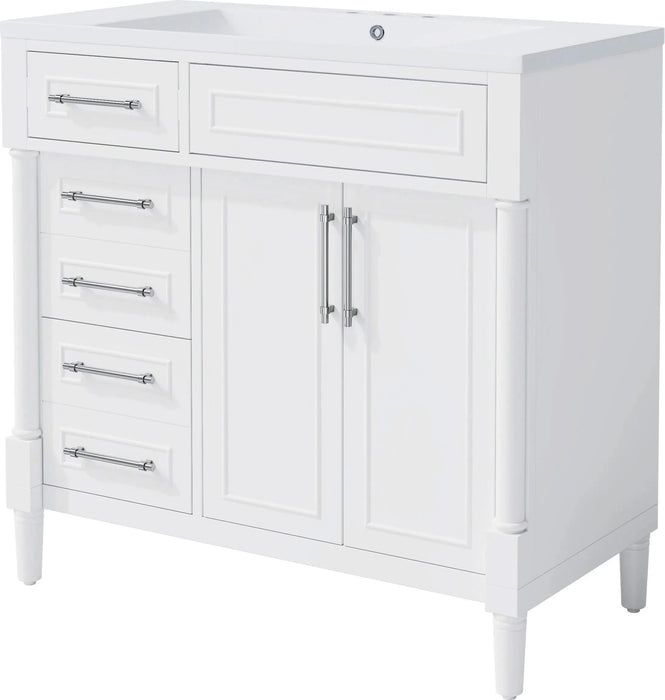 36'' Bathroom Vanity with Top Resin Sink, Freestanding Bathroom Storage Cabinet with 2 Drawers and a Tip-out Drawer, Solid Wood Frame Vanity Set, Height Adjustable Shelf Default -DTYStore