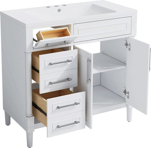 36'' Bathroom Vanity with Top Resin Sink, Freestanding Bathroom Storage Cabinet with 2 Drawers and a Tip-out Drawer, Solid Wood Frame Vanity Set, Height Adjustable Shelf Default -DTYStore