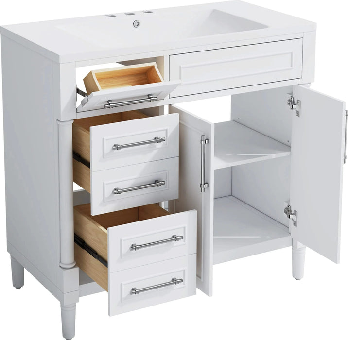 36'' Bathroom Vanity with Top Resin Sink, Freestanding Bathroom Storage Cabinet with 2 Drawers and a Tip-out Drawer, Solid Wood Frame Vanity Set, Height Adjustable Shelf Default -DTYStore