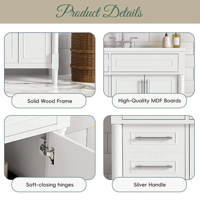 36'' Bathroom Vanity with Top Resin Sink, Freestanding Bathroom Storage Cabinet with 2 Drawers and a Tip-out Drawer, Solid Wood Frame Vanity Set, Height Adjustable Shelf Default -DTYStore