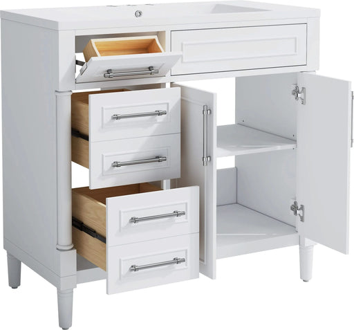 36'' Bathroom Vanity with Top Resin Sink, Freestanding Bathroom Storage Cabinet with 2 Drawers and a Tip-out Drawer, Solid Wood Frame Vanity Set, Height Adjustable Shelf Default -DTYStore