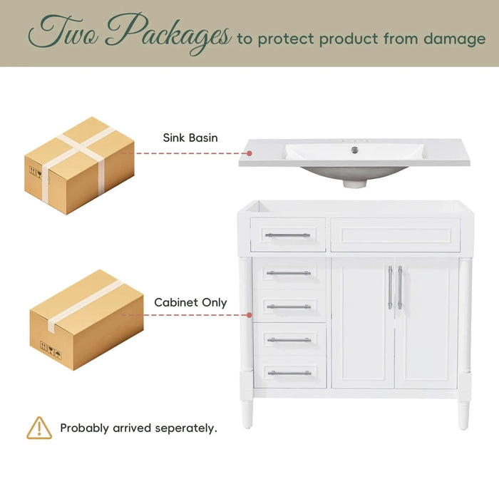 36'' Bathroom Vanity with Top Resin Sink, Freestanding Bathroom Storage Cabinet with 2 Drawers and a Tip-out Drawer, Solid Wood Frame Vanity Set, Height Adjustable Shelf Default -DTYStore