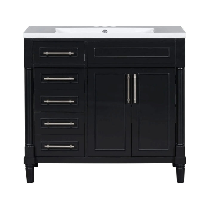 36'' Bathroom Vanity with Top Resin Sink, Freestanding Bathroom Storage Cabinet with 2 Drawers and a Tip-out Drawer, Solid Wood Frame Vanity Set, Height Adjustable Shelf Default -DTYStore