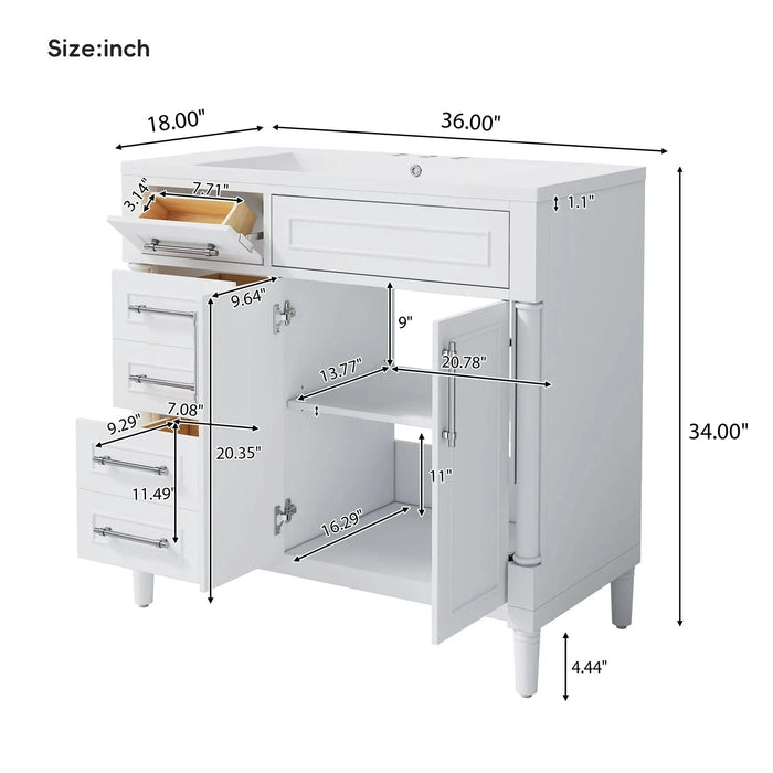 36'' Bathroom Vanity with Top Resin Sink, Freestanding Bathroom Storage Cabinet with 2 Drawers and a Tip-out Drawer, Solid Wood Frame Vanity Set, Height Adjustable Shelf Default -DTYStore