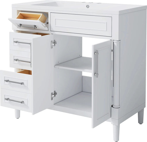 36'' Bathroom Vanity with Top Resin Sink, Freestanding Bathroom Storage Cabinet with 2 Drawers and a Tip-out Drawer, Solid Wood Frame Vanity Set, Height Adjustable Shelf Default -DTYStore