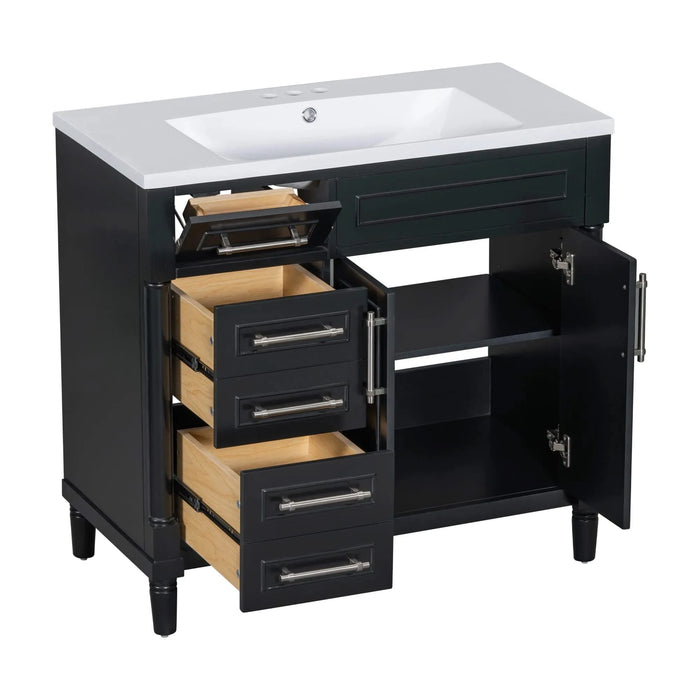 36'' Bathroom Vanity with Top Resin Sink, Freestanding Bathroom Storage Cabinet with 2 Drawers and a Tip-out Drawer, Solid Wood Frame Vanity Set, Height Adjustable Shelf Default -DTYStore