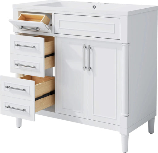 36'' Bathroom Vanity with Top Resin Sink, Freestanding Bathroom Storage Cabinet with 2 Drawers and a Tip-out Drawer, Solid Wood Frame Vanity Set, Height Adjustable Shelf Default -DTYStore