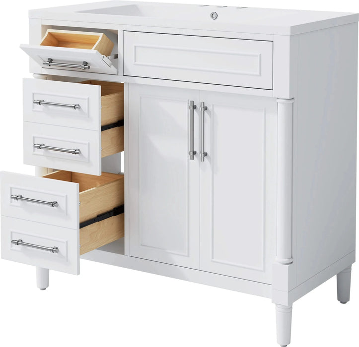 36'' Bathroom Vanity with Top Resin Sink, Freestanding Bathroom Storage Cabinet with 2 Drawers and a Tip-out Drawer, Solid Wood Frame Vanity Set, Height Adjustable Shelf Default -DTYStore