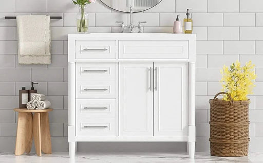 36'' Bathroom Vanity with Top Resin Sink, Freestanding Bathroom Storage Cabinet with 2 Drawers and a Tip-out Drawer, Solid Wood Frame Vanity Set, Height Adjustable Shelf Default -DTYStore