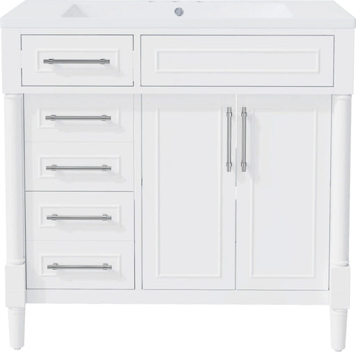 36'' Bathroom Vanity with Top Resin Sink, Freestanding Bathroom Storage Cabinet with 2 Drawers and a Tip-out Drawer, Solid Wood Frame Vanity Set, Height Adjustable Shelf Default -DTYStore