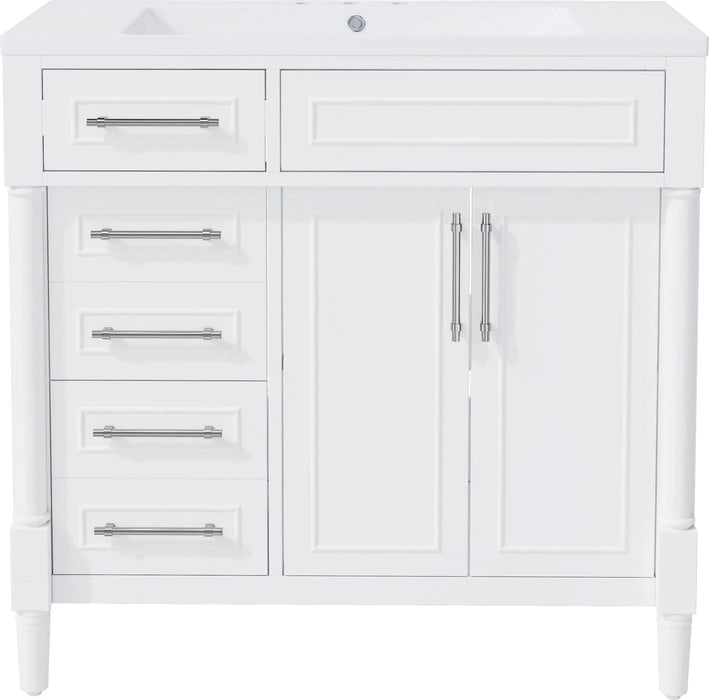 36'' Bathroom Vanity with Top Resin Sink, Freestanding Bathroom Storage Cabinet with 2 Drawers and a Tip-out Drawer, Solid Wood Frame Vanity Set, Height Adjustable Shelf Default -DTYStore