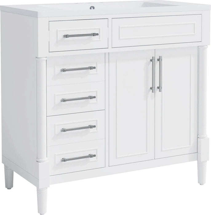 36'' Bathroom Vanity with Top Resin Sink, Freestanding Bathroom Storage Cabinet with 2 Drawers and a Tip-out Drawer, Solid Wood Frame Vanity Set, Height Adjustable Shelf Default -DTYStore