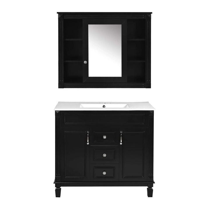 36'' Bathroom Vanity with Top Sink, Black Mirror Cabinet, Modern Bathroom Storage Cabinet with 2 Soft Closing Doors and 2 Drawers, Single Sink Bathroom Vanity Default -DTYStore