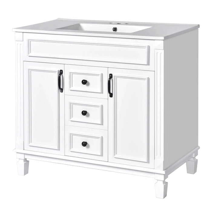 36'' Bathroom Vanity with Top Sink, Mirror Cabinet, Modern Bathroom Storage Cabinet with 2 Soft Closing Doors and 2 Drawers, Single Sink Bathroom Vanity Default -DTYStore