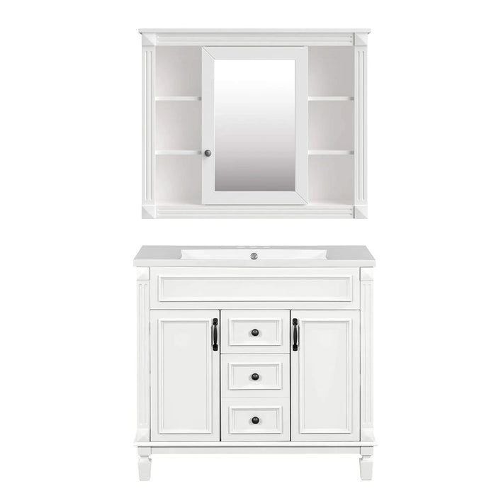 36'' Bathroom Vanity with Top Sink, Mirror Cabinet, Modern Bathroom Storage Cabinet with 2 Soft Closing Doors and 2 Drawers, Single Sink Bathroom Vanity Default -DTYStore