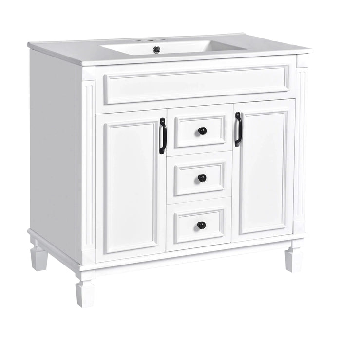 36'' Bathroom Vanity with Top Sink, Mirror Cabinet, Modern Bathroom Storage Cabinet with 2 Soft Closing Doors and 2 Drawers, Single Sink Bathroom Vanity Default -DTYStore