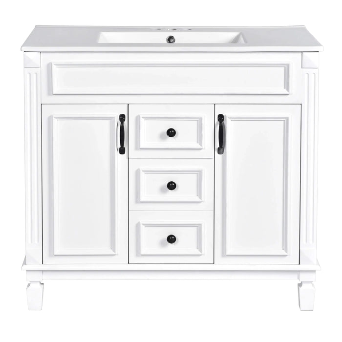 36'' Bathroom Vanity with Top Sink, Mirror Cabinet, Modern Bathroom Storage Cabinet with 2 Soft Closing Doors and 2 Drawers, Single Sink Bathroom Vanity Default -DTYStore