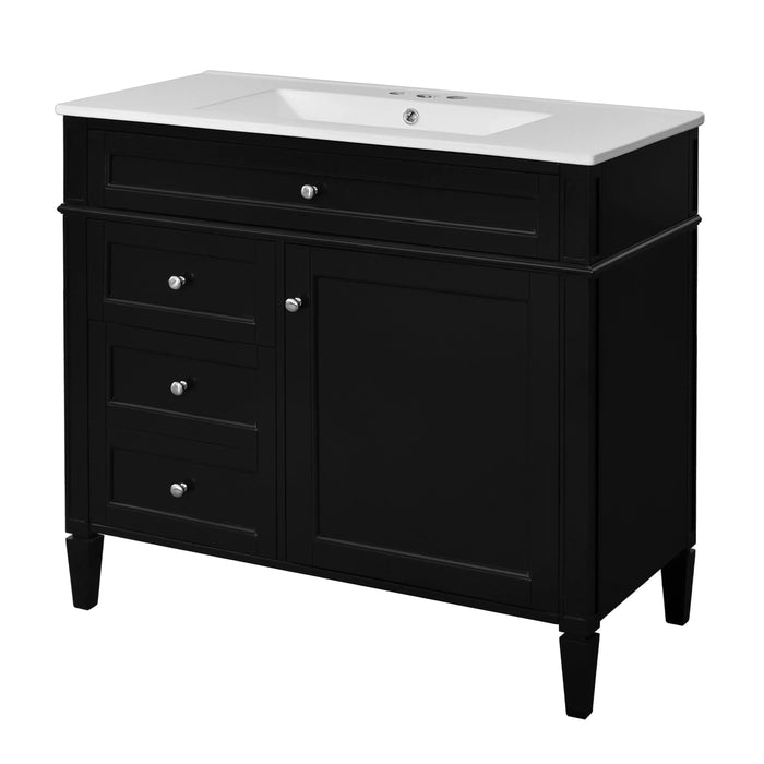 36'' Bathroom Vanity with Top Sink, Modern Bathroom Storage Cabinet with 2 Drawers and a Tip-out Drawer, Single Sink Bathroom Vanity Default -DTYStore