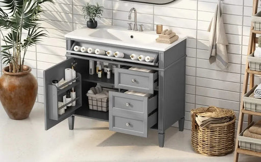 36'' Bathroom Vanity with Top Sink, Modern Bathroom Storage Cabinet with 2 Drawers and a Tip-out Drawer, Single Sink Bathroom Vanity Default -DTYStore