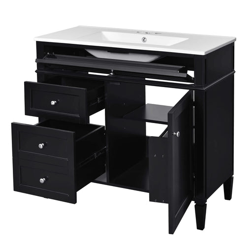 36'' Bathroom Vanity with Top Sink, Modern Bathroom Storage Cabinet with 2 Drawers and a Tip-out Drawer, Single Sink Bathroom Vanity Default -DTYStore