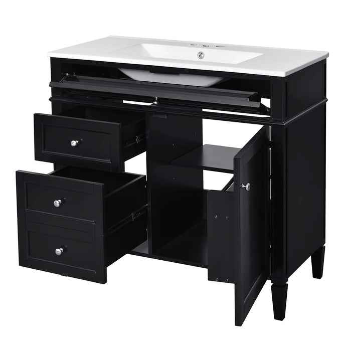 36'' Bathroom Vanity with Top Sink, Modern Bathroom Storage Cabinet with 2 Drawers and a Tip-out Drawer, Single Sink Bathroom Vanity Default -DTYStore