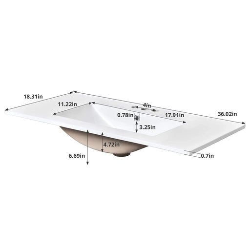 36'' Bathroom Vanity with Top Sink, Modern Bathroom Storage Cabinet with 2 Drawers and a Tip-out Drawer, Single Sink Bathroom Vanity Default -DTYStore