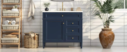 36'' Bathroom Vanity with Top Sink, Modern Bathroom Storage Cabinet with 2 Drawers and a Tip-out Drawer, Single Sink Bathroom Vanity Default -DTYStore