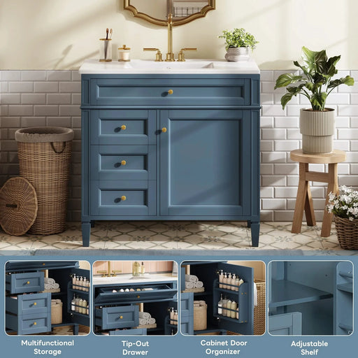 36'' Bathroom Vanity with Top Sink, Modern Bathroom Storage Cabinet with 2 Drawers and a Tip-out Drawer, Single Sink Bathroom Vanity Default -DTYStore