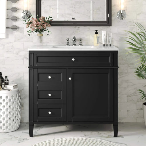 36'' Bathroom Vanity with Top Sink, Modern Bathroom Storage Cabinet with 2 Drawers and a Tip-out Drawer, Single Sink Bathroom Vanity Default -DTYStore