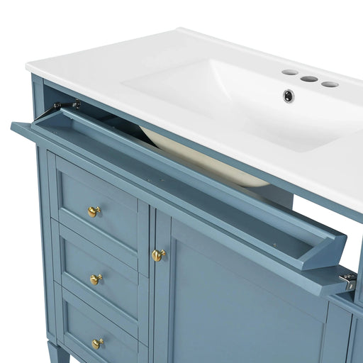 36'' Bathroom Vanity with Top Sink, Modern Bathroom Storage Cabinet with 2 Drawers and a Tip-out Drawer, Single Sink Bathroom Vanity Default -DTYStore