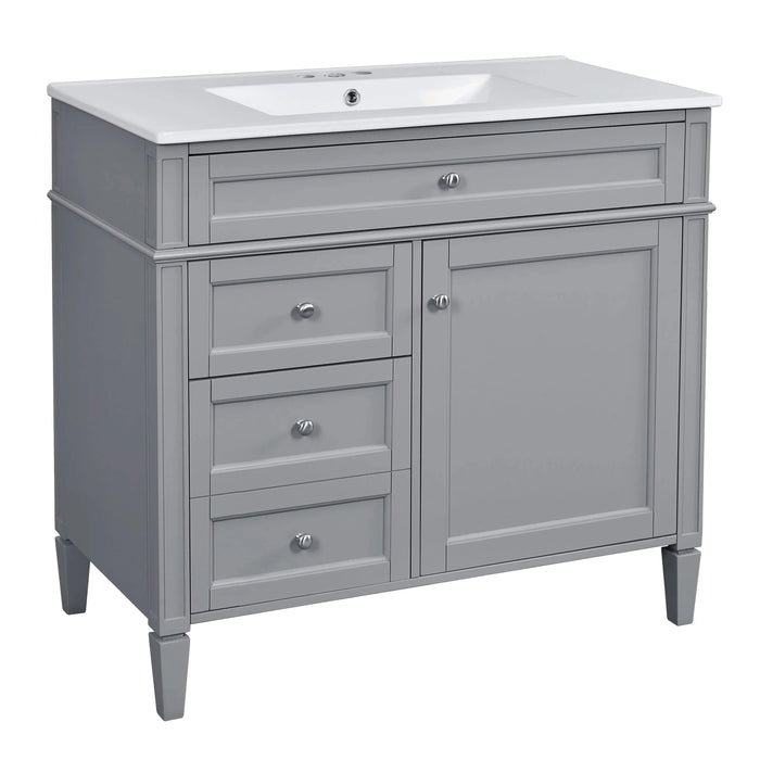 36'' Bathroom Vanity with Top Sink, Modern Bathroom Storage Cabinet with 2 Drawers and a Tip-out Drawer, Single Sink Bathroom Vanity Default -DTYStore