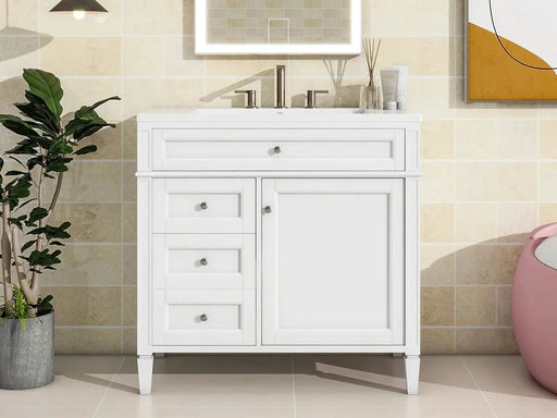 36'' Bathroom Vanity with Top Sink, Modern Bathroom Storage Cabinet with 2 Drawers and a Tip-out Drawer, Single Sink Bathroom Vanity Default -DTYStore