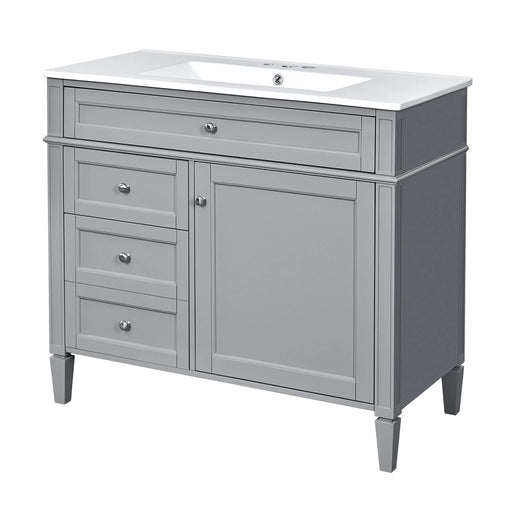 36'' Bathroom Vanity with Top Sink, Modern Bathroom Storage Cabinet with 2 Drawers and a Tip-out Drawer, Single Sink Bathroom Vanity Default -DTYStore