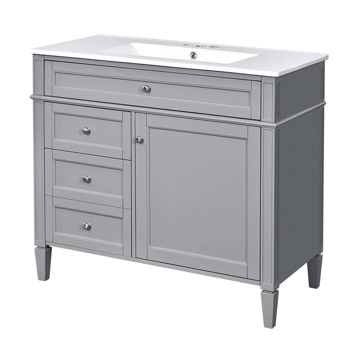 36'' Bathroom Vanity with Top Sink, Modern Bathroom Storage Cabinet with 2 Drawers and a Tip-out Drawer, Single Sink Bathroom Vanity Default -DTYStore