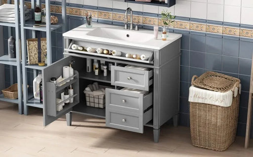 36'' Bathroom Vanity with Top Sink, Modern Bathroom Storage Cabinet with 2 Drawers and a Tip-out Drawer, Single Sink Bathroom Vanity Default -DTYStore