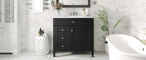 36'' Bathroom Vanity with Top Sink, Modern Bathroom Storage Cabinet with 2 Drawers and a Tip-out Drawer, Single Sink Bathroom Vanity Default -DTYStore