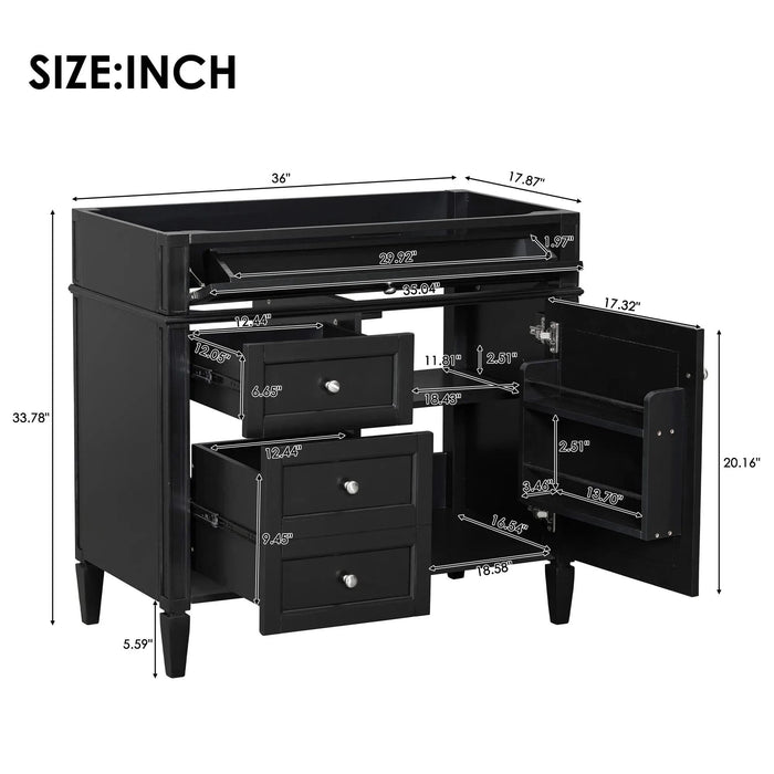 36'' Bathroom Vanity with Top Sink, Modern Bathroom Storage Cabinet with 2 Drawers and a Tip-out Drawer, Single Sink Bathroom Vanity Default -DTYStore