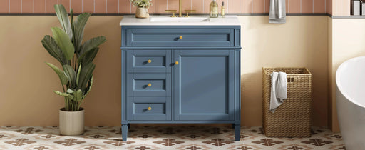 36'' Bathroom Vanity with Top Sink, Modern Bathroom Storage Cabinet with 2 Drawers and a Tip-out Drawer, Single Sink Bathroom Vanity Default -DTYStore