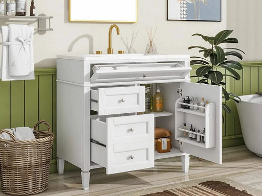 36'' Bathroom Vanity with Top Sink, Modern Bathroom Storage Cabinet with 2 Drawers and a Tip-out Drawer, Single Sink Bathroom Vanity Default -DTYStore