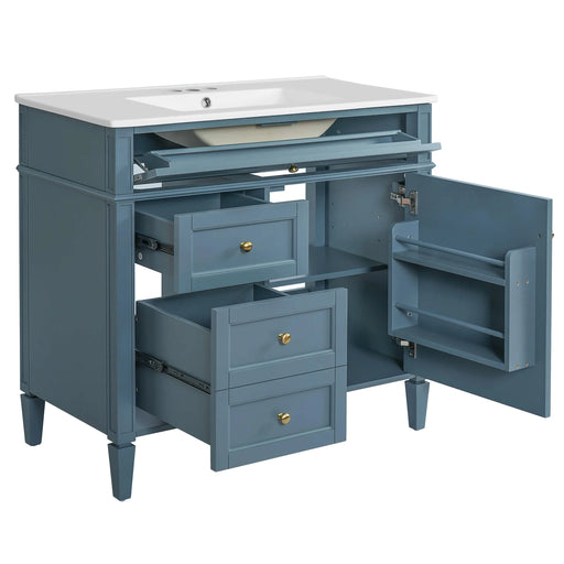 36'' Bathroom Vanity with Top Sink, Modern Bathroom Storage Cabinet with 2 Drawers and a Tip-out Drawer, Single Sink Bathroom Vanity Default -DTYStore