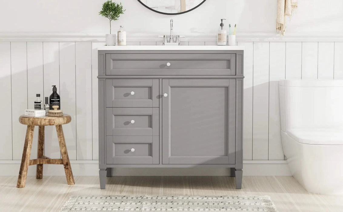 36'' Bathroom Vanity with Top Sink, Modern Bathroom Storage Cabinet with 2 Drawers and a Tip-out Drawer, Single Sink Bathroom Vanity Default -DTYStore