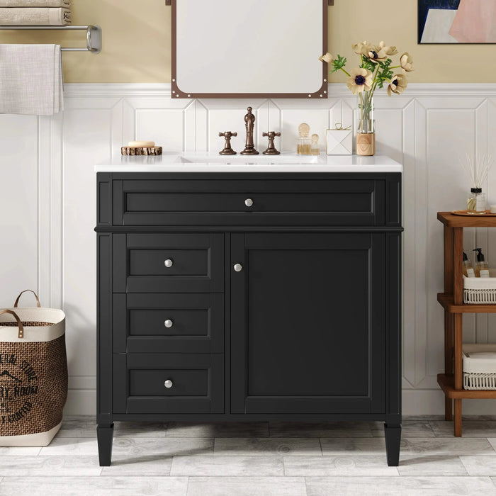 36'' Bathroom Vanity with Top Sink, Modern Bathroom Storage Cabinet with 2 Drawers and a Tip-out Drawer, Single Sink Bathroom Vanity Default -DTYStore